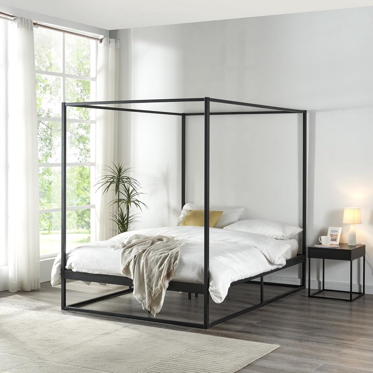 Hemelbed voor tweepersoonsmatras zwart 140x200 cm inclusief bedbodem