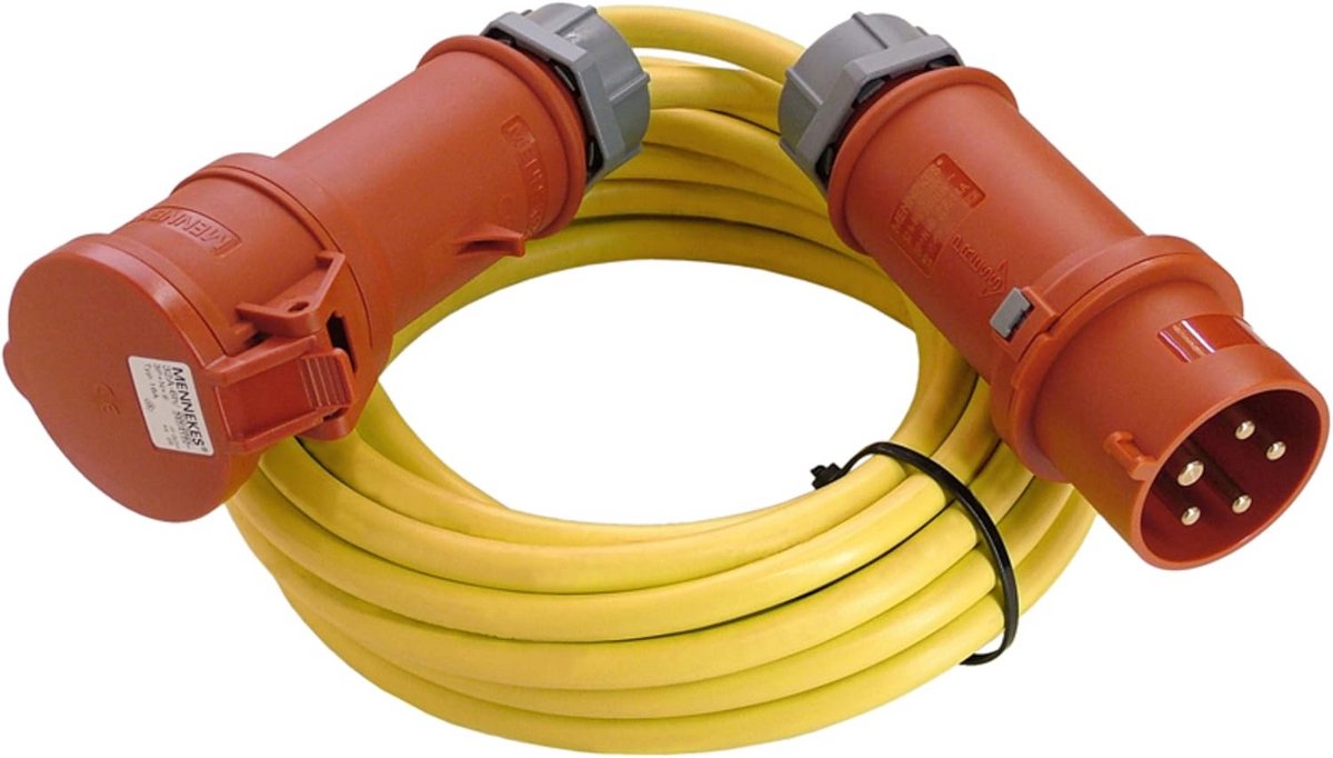 CEE Verlengkabel 400V 32A 25 Meter IP44 Geel met Fasedraaistekker - Krachtstroomkabel voor Buiten en Bouw