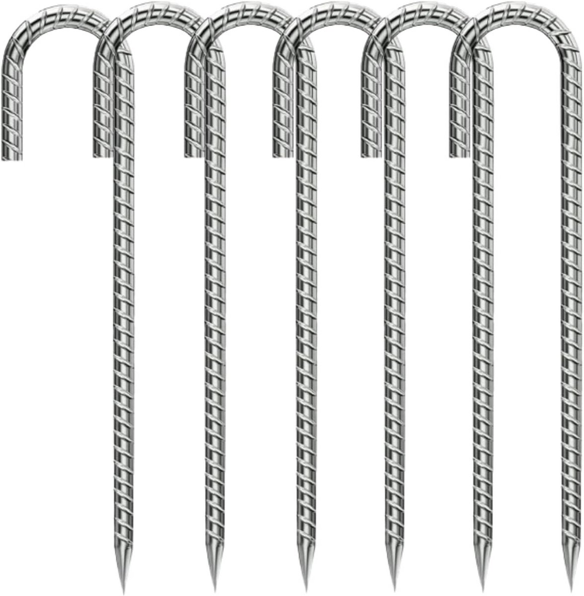 6x Stevige Grondankers 30 cm - J-Haken Haringen voor Trampoline, Tent en Camping