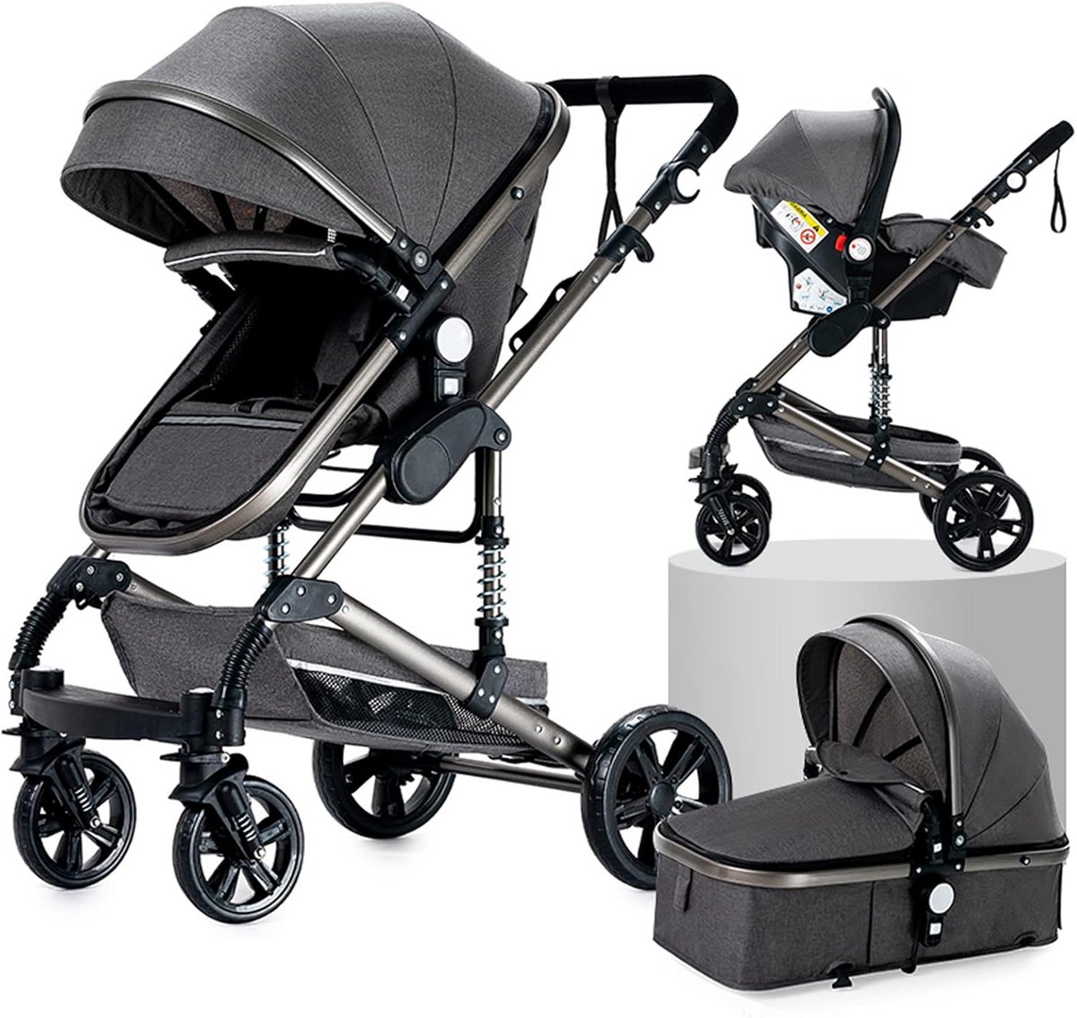 3-in-1 Kinderwagen Set met Omkeerbare Duwstang en Accessoires | Inklapbaar en Draagbaar