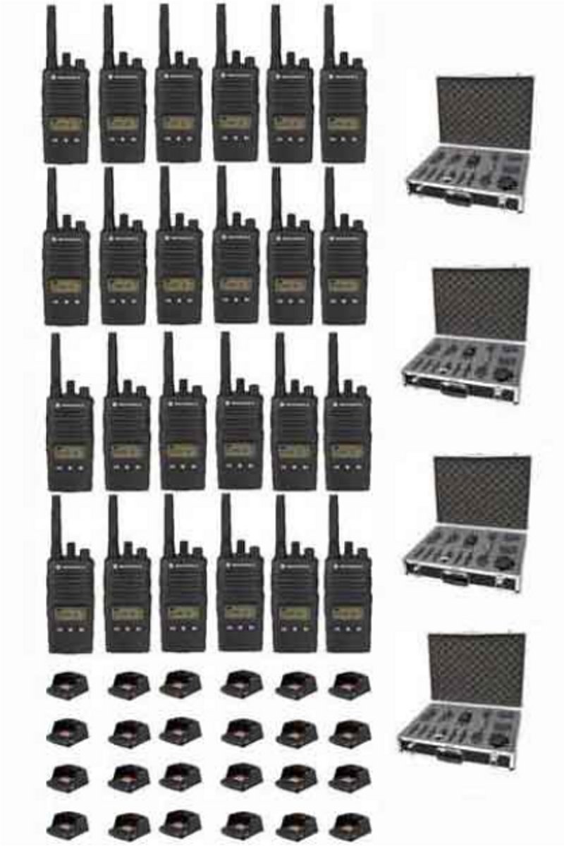 Set van 24 Motorola XT460 IP55 PMR446 Portofoon met tafellader en koffer