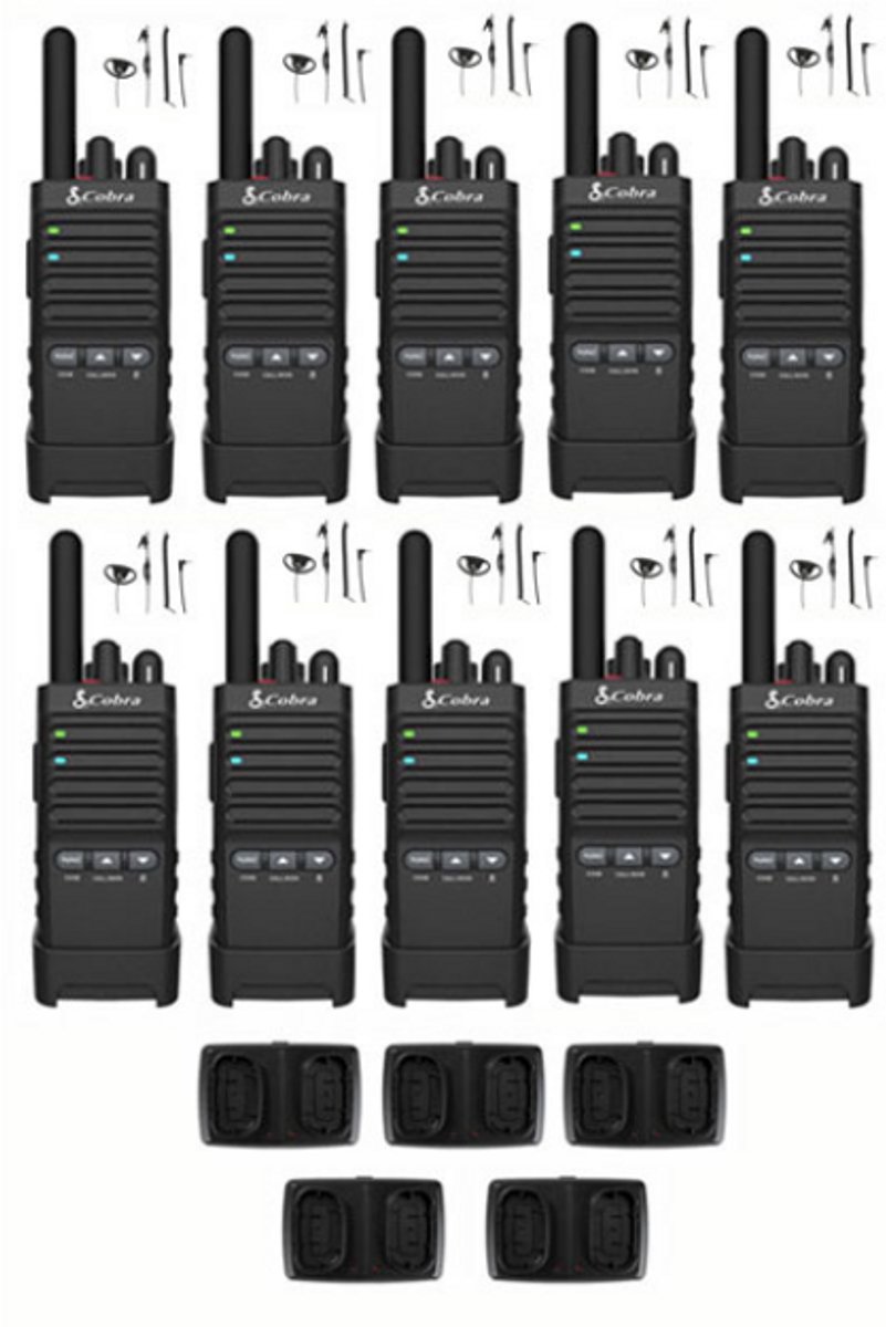 Set van 10 Cobra PX650 UHF PMR446 portofoons met D-shape oortje