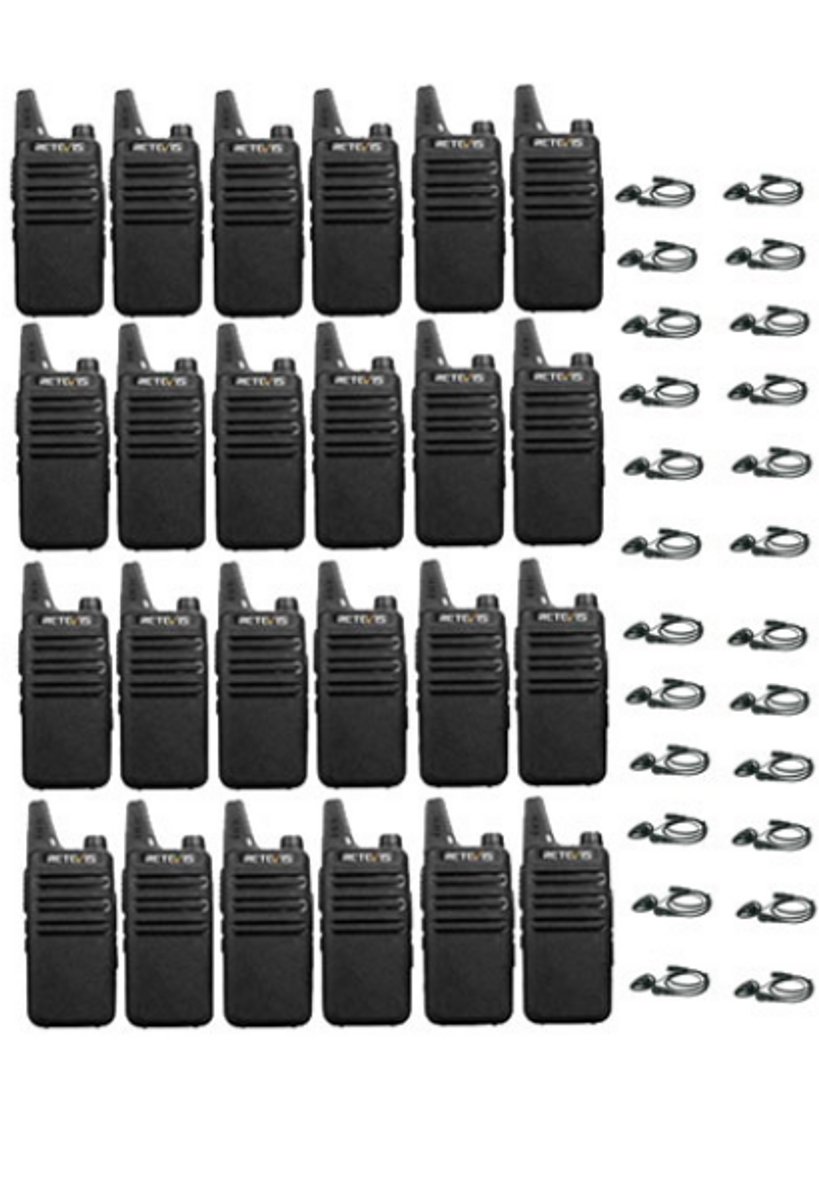 Set van 24 Retevis RT622 vergunning vrije UHF mini portofoons met D-shape oortje