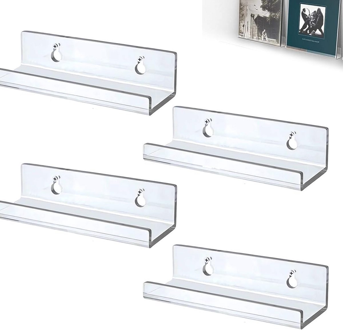 4x Wandgemonteerde Platenhouders doorzichtig Acryl voor LP's en Vinyl Records