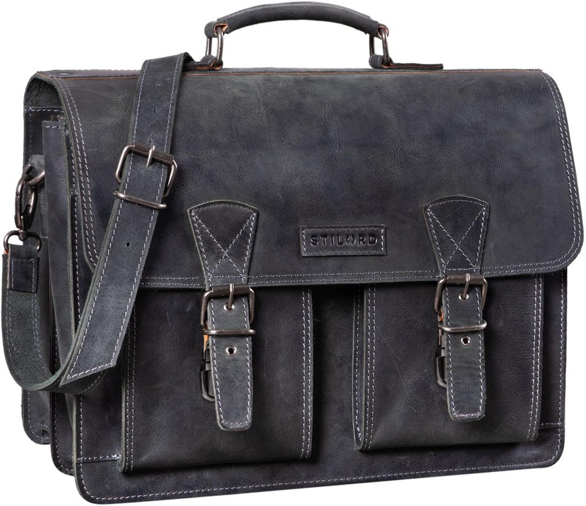 Grote Leren Aktetas voor 15.6 inch Laptop - Vintage Schoudertas voor School en Zakelijk Gebruik