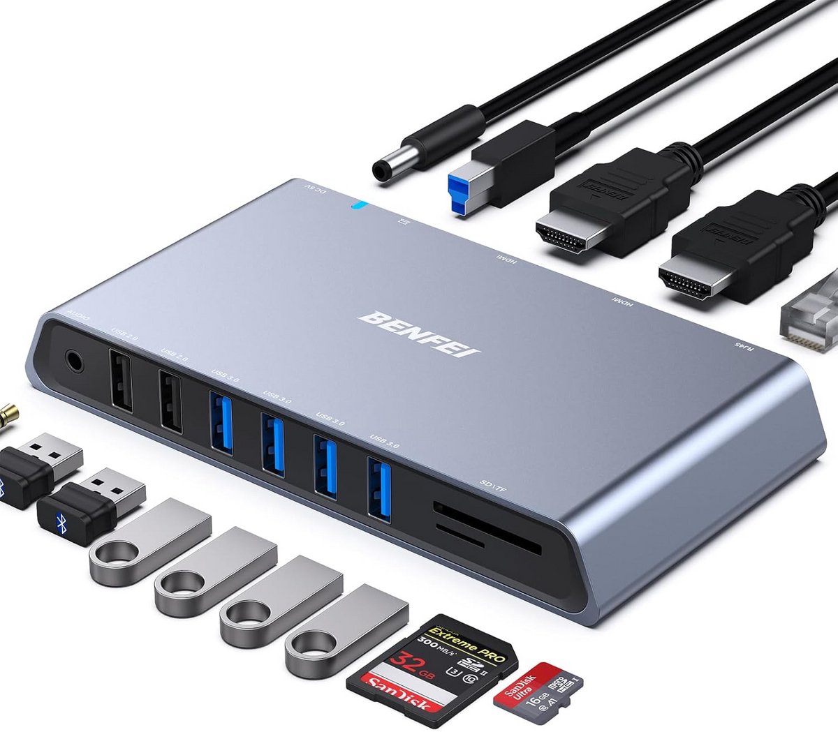 Veelzijdige 12-in-1 USB 3.0 Dockingstation met Dubbele HDMI, 6 USB-poorten en Gigabit Ethernet