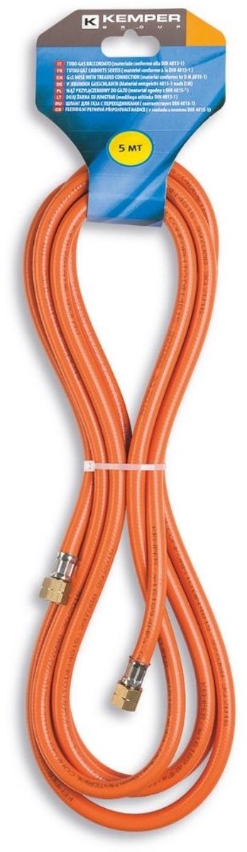 Gasslang 5 meter Professioneel – 3/8″ Links Koppelingen – DIN 4815 – Voor Gasbrander, Bitumenwerk, Dakreparatie