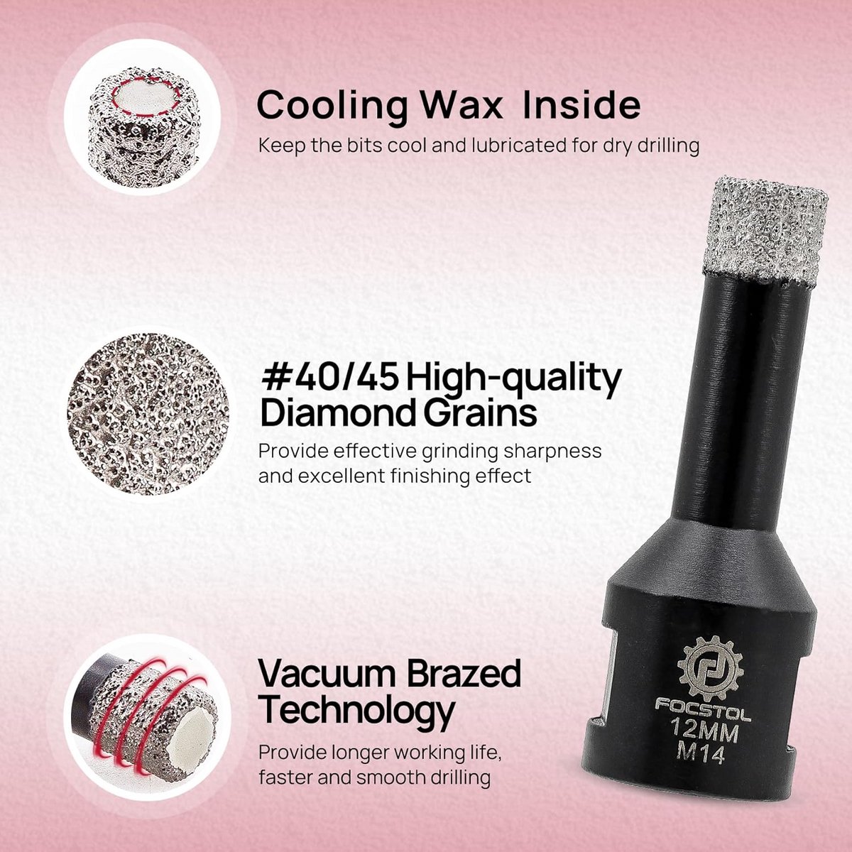 Diamant Tegelboor Set 12mm Vacuüm Gesoldeerd voor Keramiek en Steen
