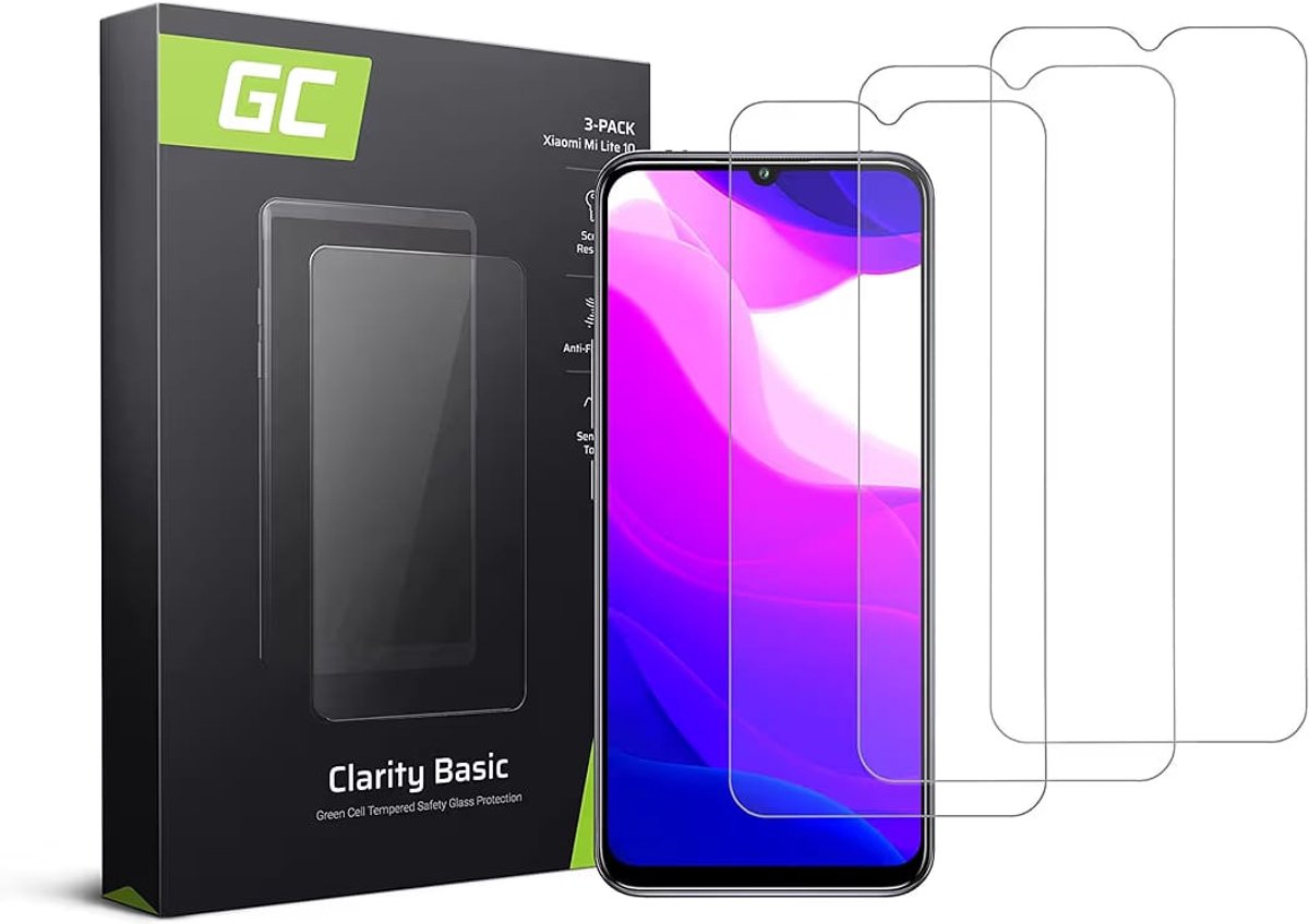 Green Cell Beschermglas voor Xiaomi Mi 10 Lite 3X displaybeschermfolie beschermglas 9H hardheid anti-krassen ultra-dun glasfolie glas screen protector anti-olie pantserfolie