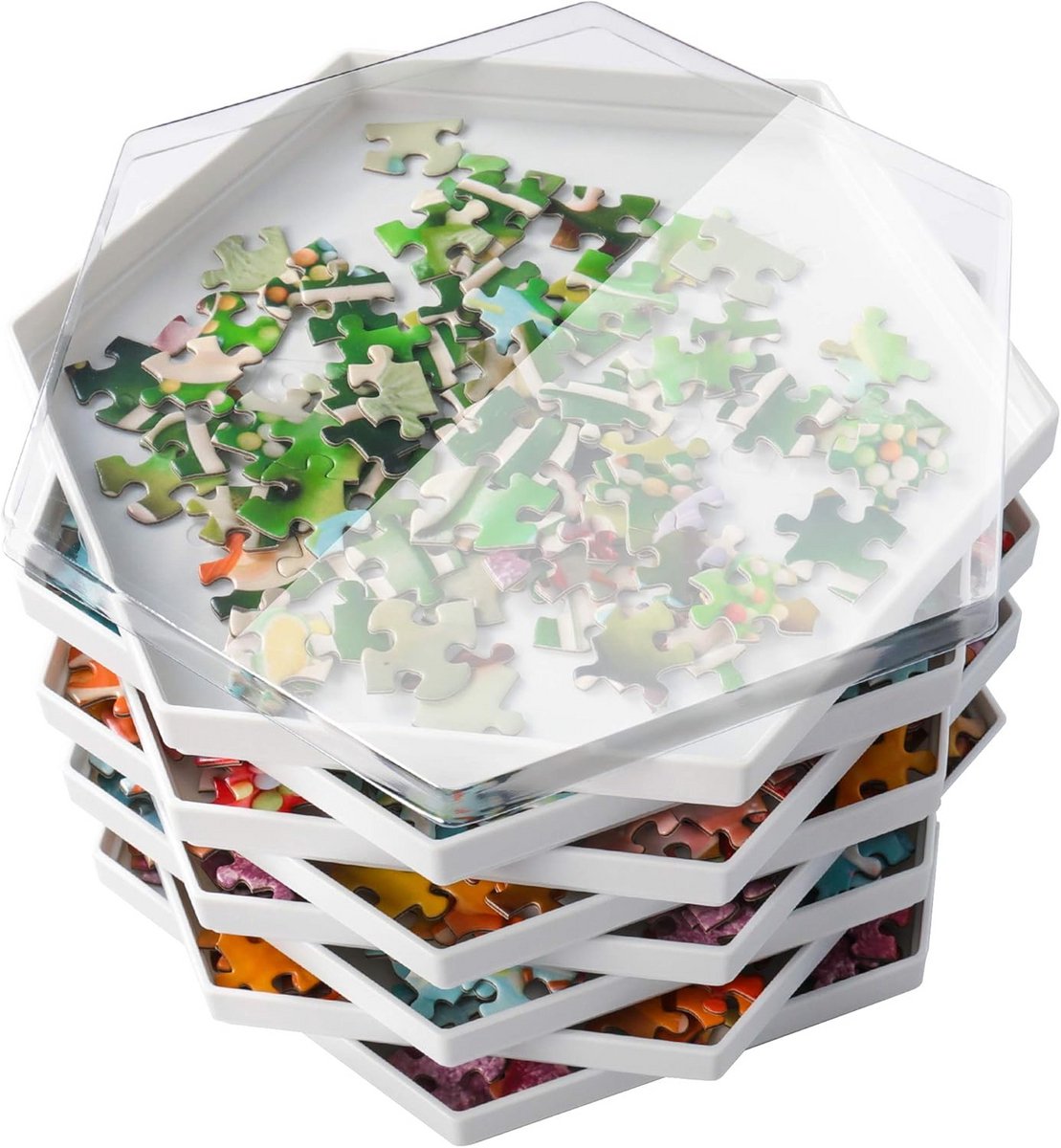 Puzzeldoezen met 8 Sorteerbakken en Deksel voor Puzzels tot 1500 Stukjes
