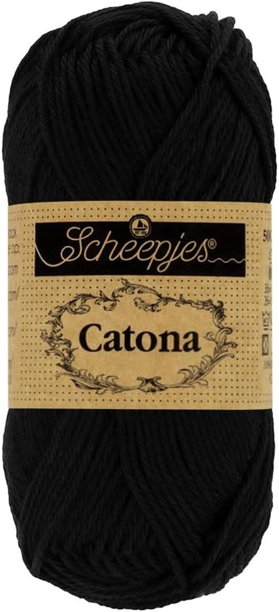 Scheepjes Catona 100g Katoenen Garen - Jet Black - Zacht en Veelzijdig voor Haak- en Breiprojecten