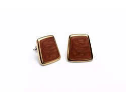 Rechthoekige oorbellen met swirl look | terracotta | goud gekleurd