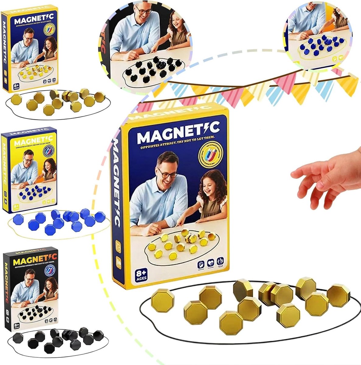 Maxenza Magneet Spel - Magnetisch Schaakspel – Magneetspelletje met touwtje - 20 Sterke Magneten - Magnetmaster Spel - Tafelschaak - Feestspel - Magnetisch Schaakspel - Trend van 2026 - Schaakspel Met Stenen - Schaakbord Magnetisch - Blauw