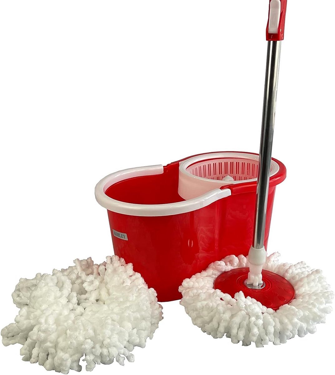 Spin Mop Set met Emmer en 2 Microvezel Mopkoppen - 360° Draaibaar met Verstelbare Steel