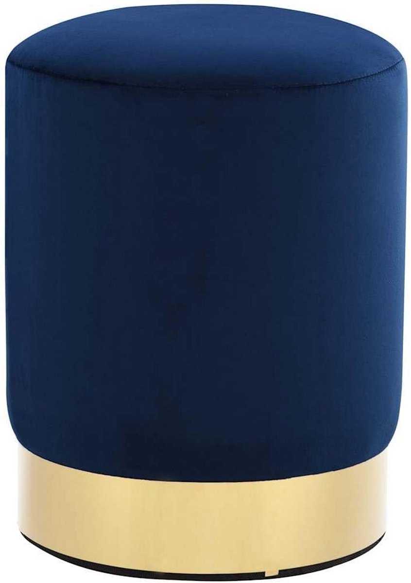 Fluwelen Hocker / Voetenbank / Kruk - Blauw met Goudkleurig Frame