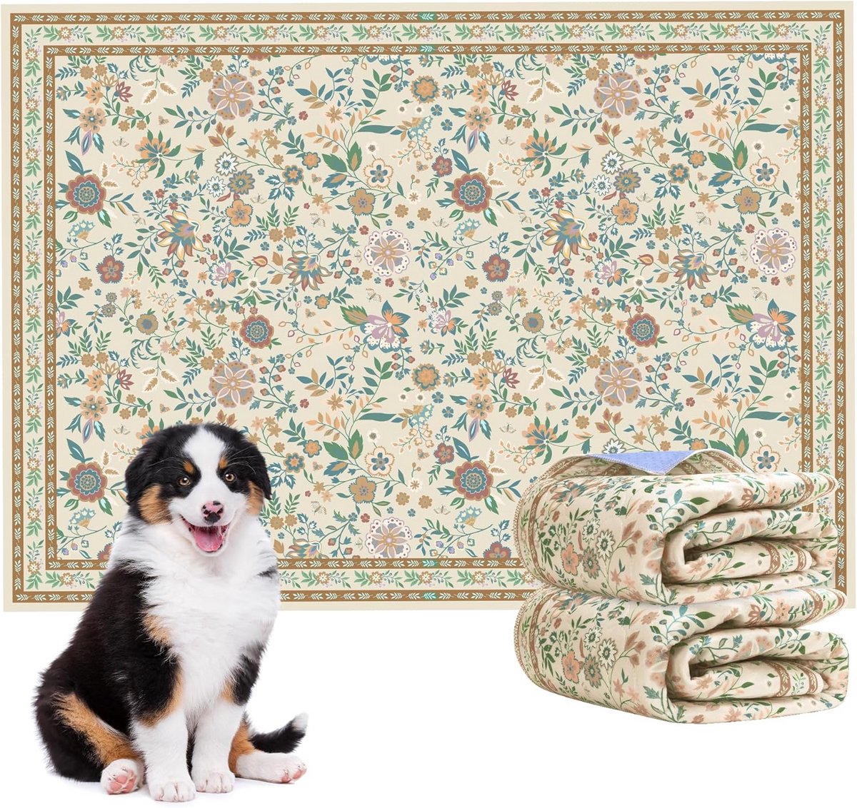 Set van 2 Wasbare Puppy Trainingsmatten - Waterdicht en Herbruikbaar - 45x60 cm - Lichtgeel met Bloemmotief