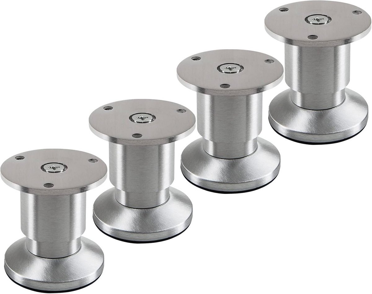 Set van 4 Zware Meubelpoten Aluminium Geborsteld In Hoogte Verstelbaar Tot 65mm