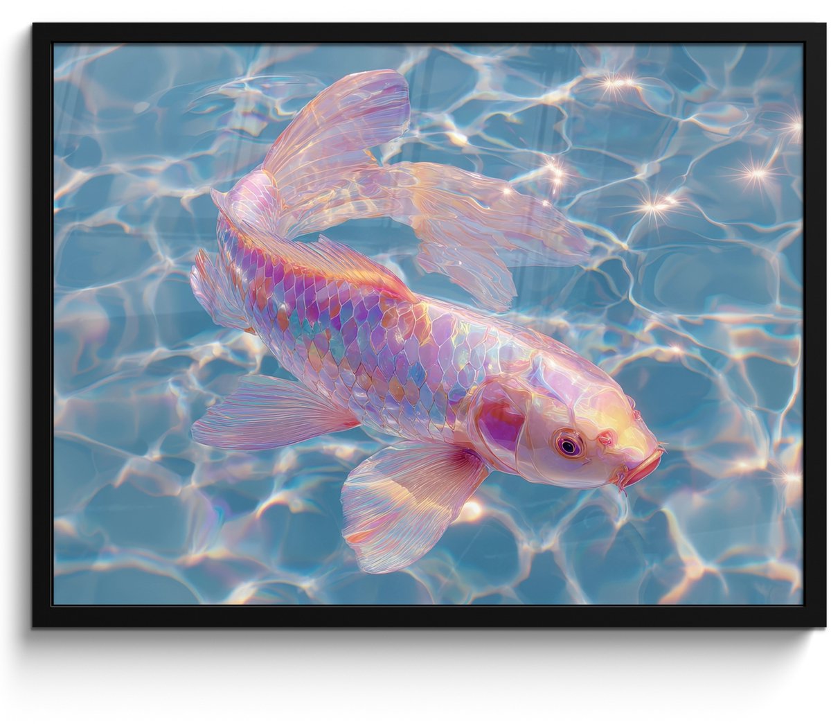 FrameYourWall Poster in lijst - Fotolijst 70x50 cm - Posters - Vis - Water - Blauw - Licht - Posterlijst zwart - Decoratie - Wanddecoratie woonkamer - Muurdecoratie slaapkamer