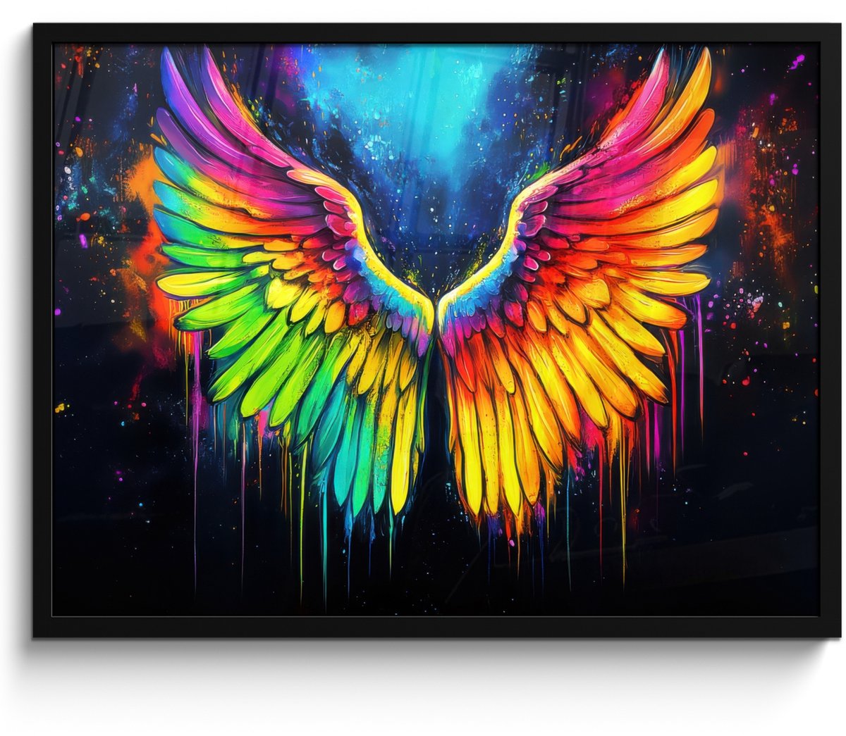 FrameYourWall Poster in lijst - Fotolijst 70x50 cm - Posters - Regenboogkleuren - Vleugels - Magisch - Posterlijst zwart - Decoratie - Wanddecoratie woonkamer - Muurdecoratie slaapkamer