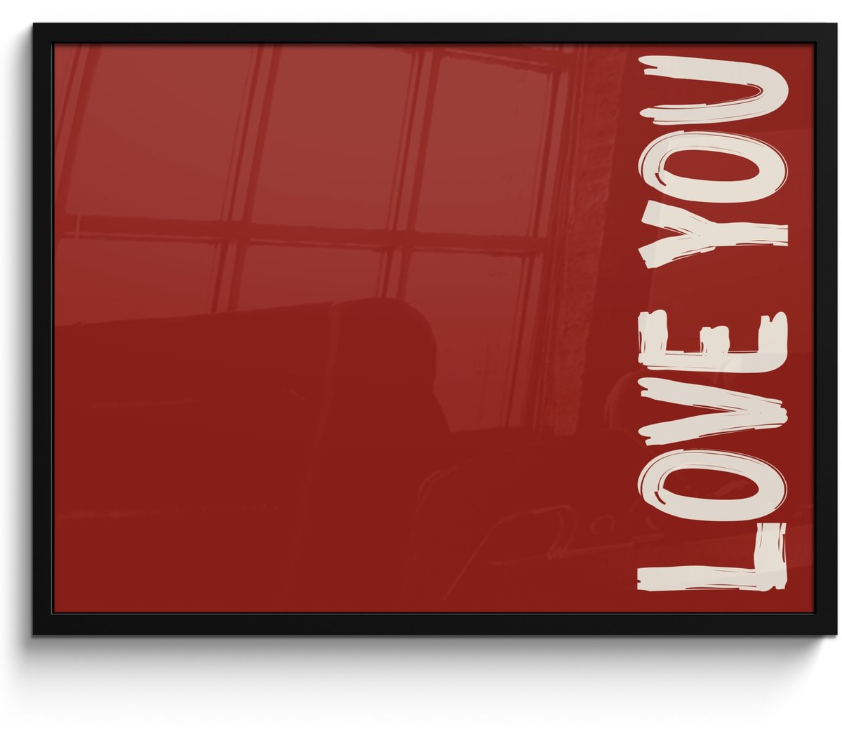 FrameYourWall Poster in lijst - Fotolijst 70x50 cm - Posters - Schuin - Loveyou - Rood - Posterlijst zwart - Decoratie - Wanddecoratie woonkamer - Muurdecoratie slaapkamer Love you