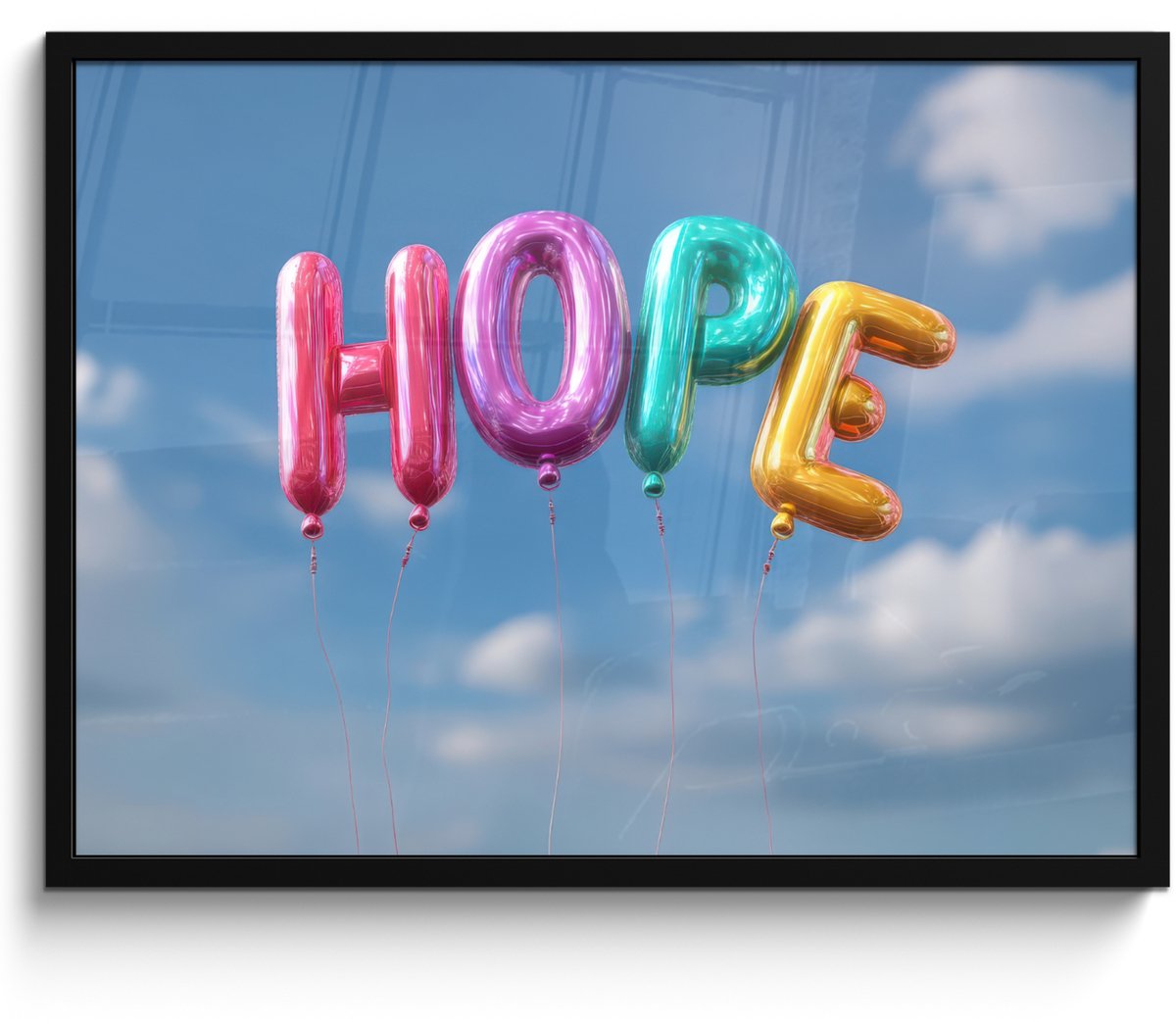 FrameYourWall Poster in lijst - Fotolijst 70x50 cm - Posters - Ballonen - Lucht - Hope - Posterlijst zwart - Decoratie - Wanddecoratie woonkamer - Muurdecoratie slaapkamer Ballonen - Hope