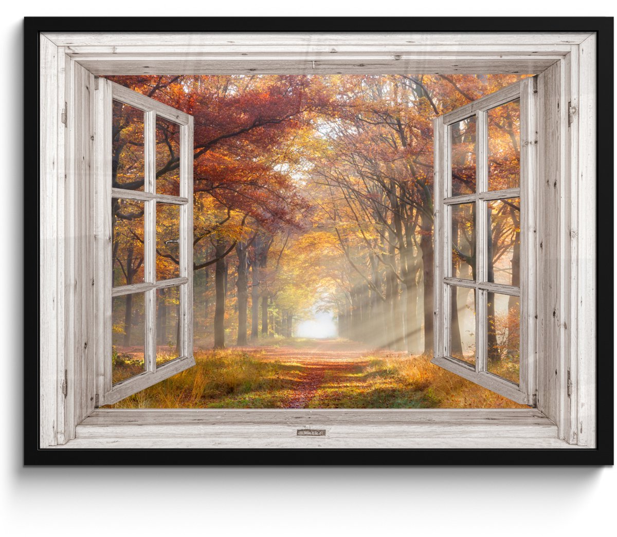 FrameYourWall Poster in lijst - Fotolijst 70x50 cm - Posters - Herfst - Bos - Bomen - Natuur - Doorkijk - Posterlijst zwart - Decoratie - Wanddecoratie woonkamer - Muurdecoratie slaapkamer