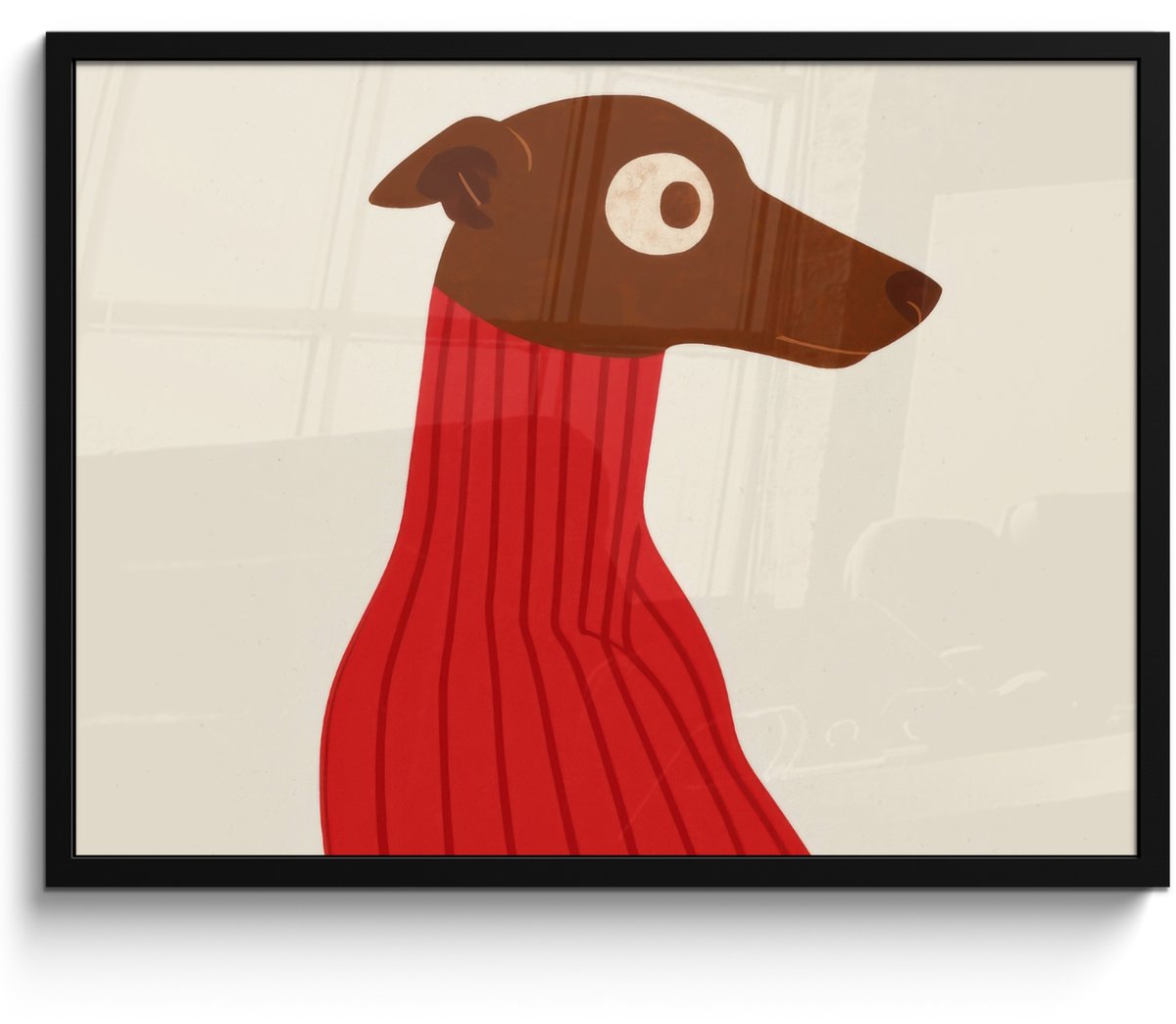 FrameYourWall Poster in lijst - Fotolijst 70x50 cm - Posters - Silhouet - Hond - Trui - Rood - Posterlijst zwart - Decoratie - Wanddecoratie woonkamer - Muurdecoratie slaapkamer