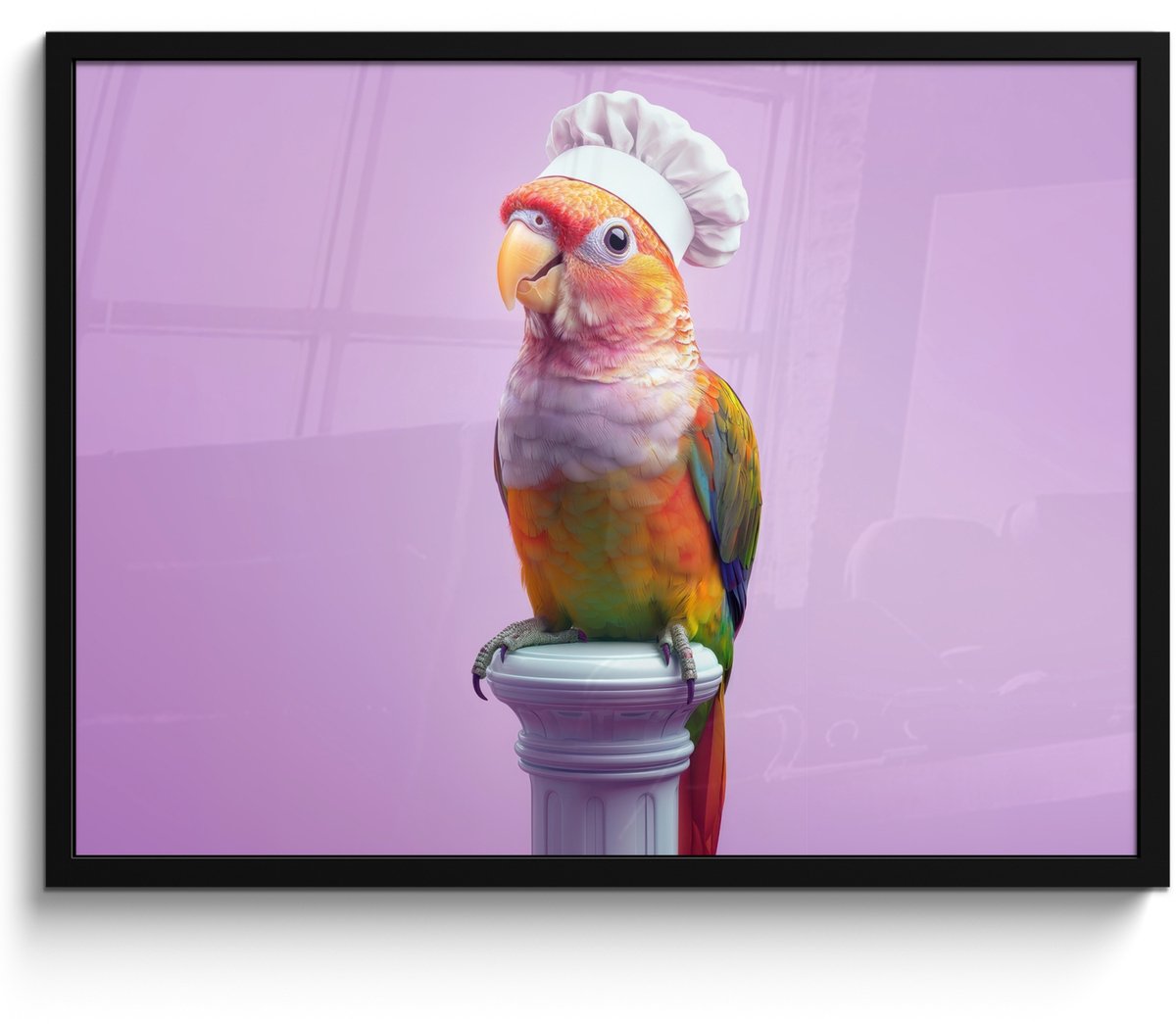 FrameYourWall Fotolijst inclusief poster - Posterlijst 70x50 cm - Posters - Papegaai - Koksmuts - Pilaar - Vogel - Foto in lijst - Keuken decoratie muur - Wanddecoratie accessoires - Muurdecoratie - Schilderijen Koksmuts - Parkiet