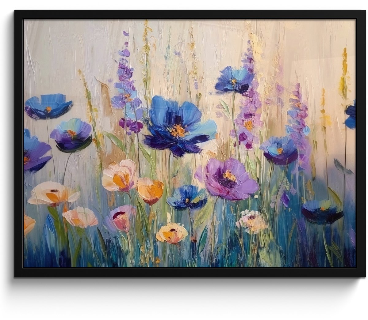 FrameYourWall Poster in lijst - Fotolijst 70x50 cm - Posters - Zomers - Wilde bloemen - Penseelstreken - Posterlijst zwart - Decoratie - Wanddecoratie woonkamer - Muurdecoratie slaapkamer Bloemen - Zomers
