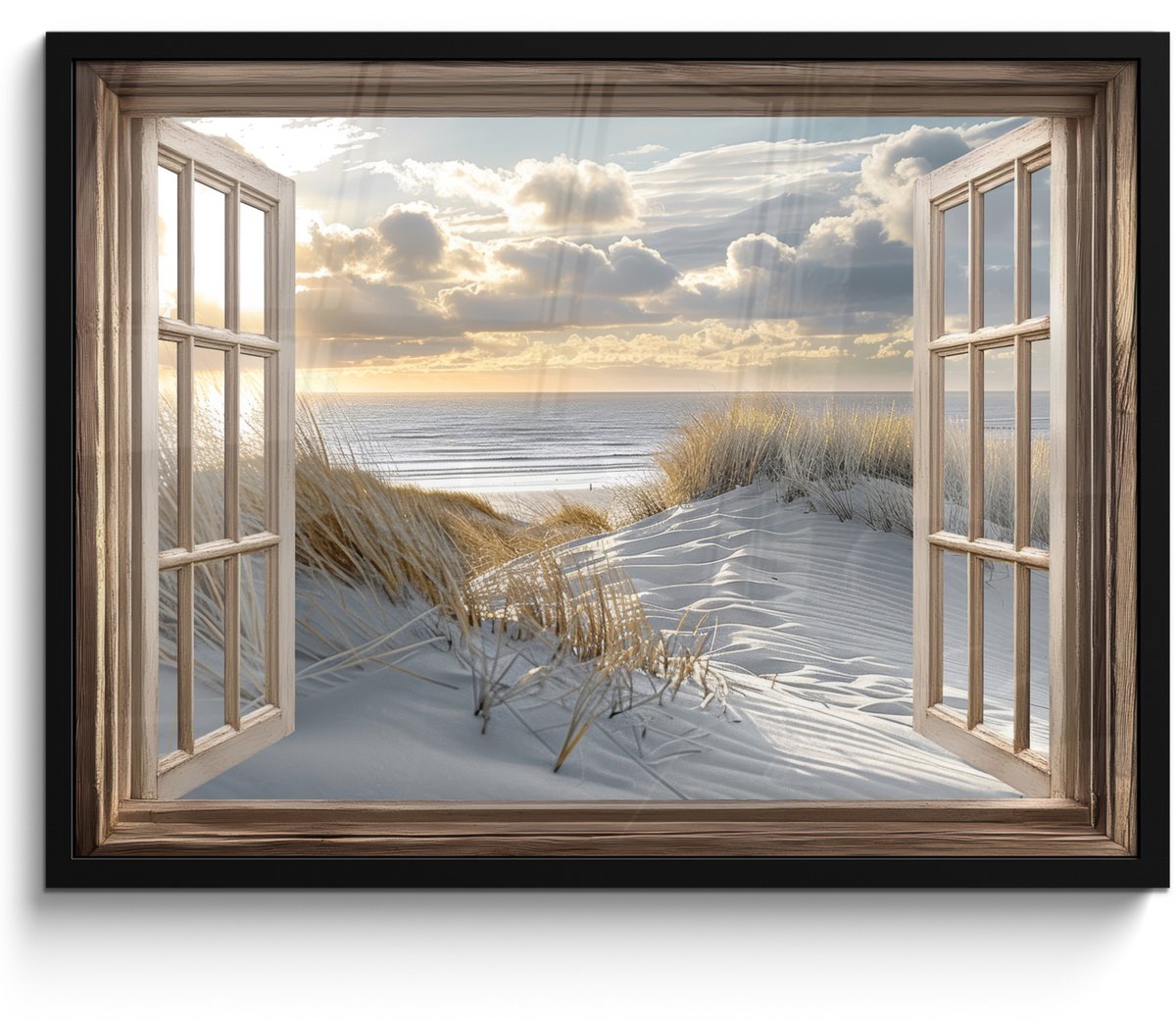 FrameYourWall Poster in lijst - Fotolijst 70x50 cm - Posters - Doorkijk - Strand - Duinen - Zee - Natuur - Posterlijst zwart - Decoratie - Wanddecoratie woonkamer - Muurdecoratie slaapkamer