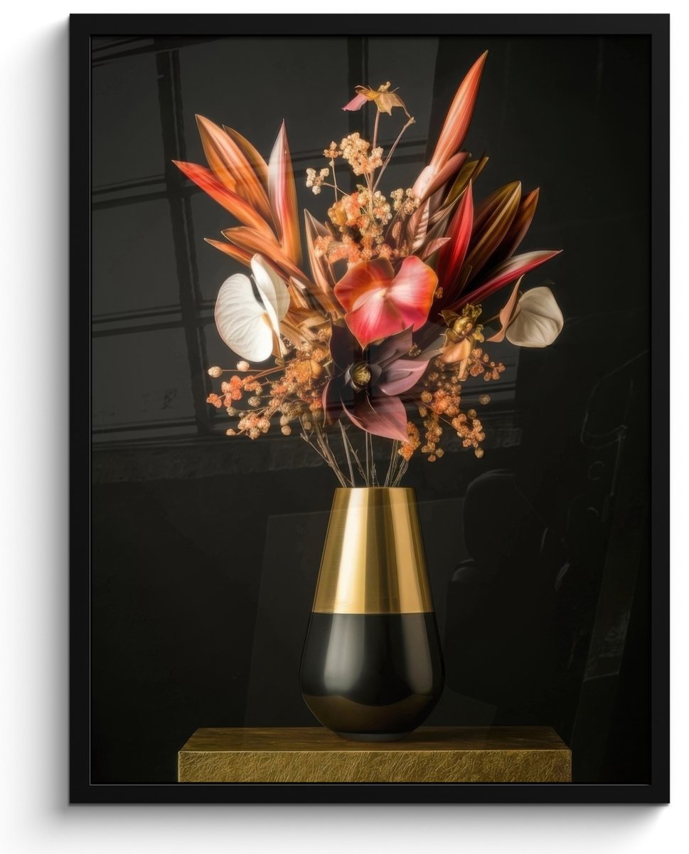 FrameYourWall Poster in lijst - Fotolijst 50x70 cm - Posters - Exotisch - Boeket - Vaas - Goud - Posterlijst zwart - Decoratie - Wanddecoratie woonkamer - Muurdecoratie slaapkamer Boeket - Bloemen 4