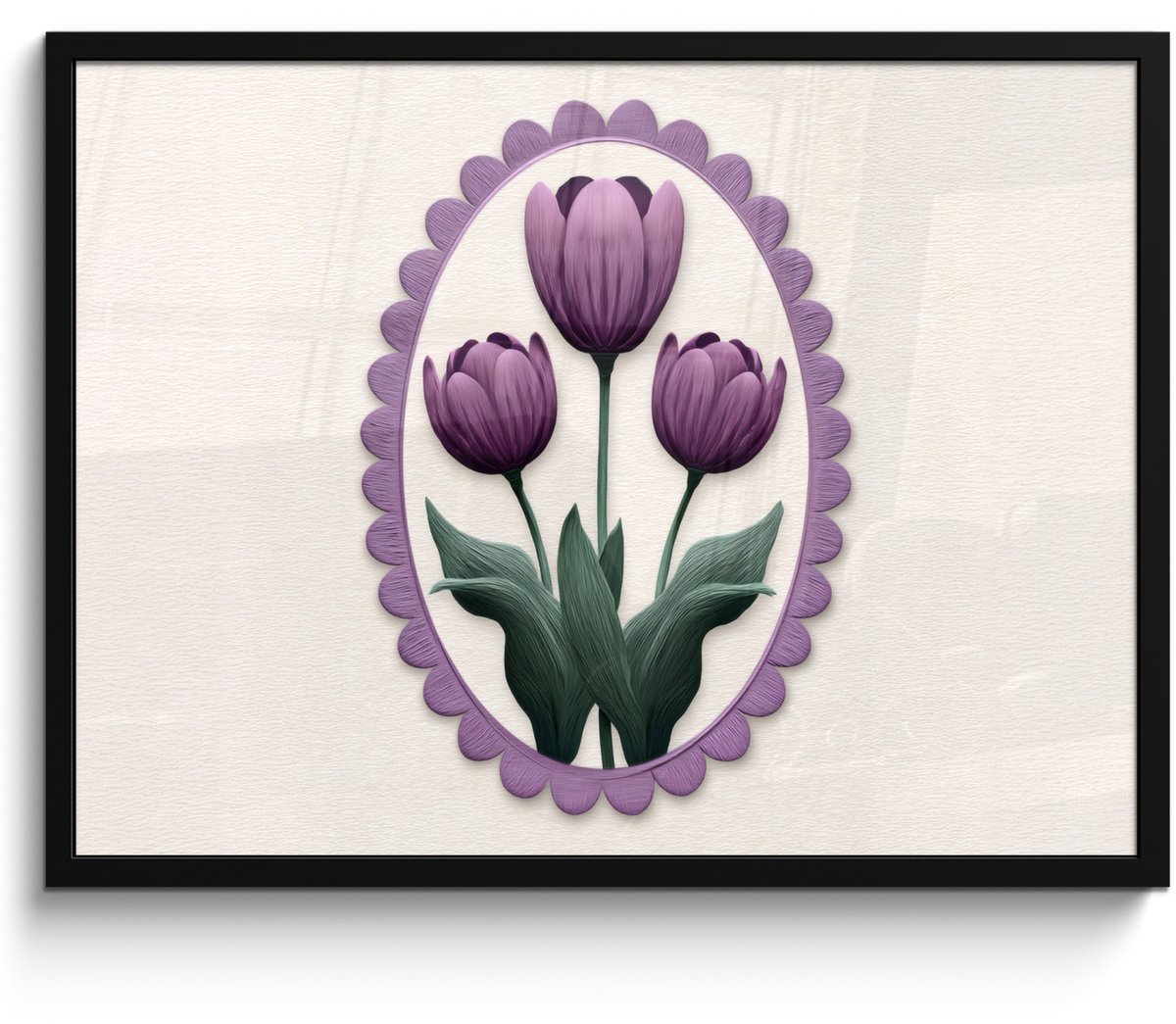 FrameYourWall Poster in lijst - Fotolijst 70x50 cm - Posters - Tulpen - Paars - Lijst - Bladeren - Posterlijst zwart - Decoratie - Wanddecoratie woonkamer - Muurdecoratie slaapkamer