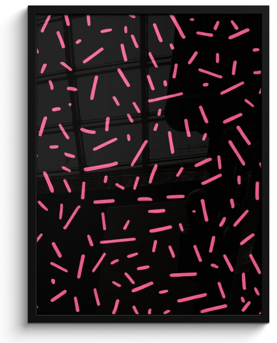 FrameYourWall Poster in lijst - Fotolijst 50x70 cm - Posters - Gaming - Streepjes - Roze - Abstract - Posterlijst zwart - Decoratie - Wanddecoratie woonkamer - Muurdecoratie slaapkamer Strepen