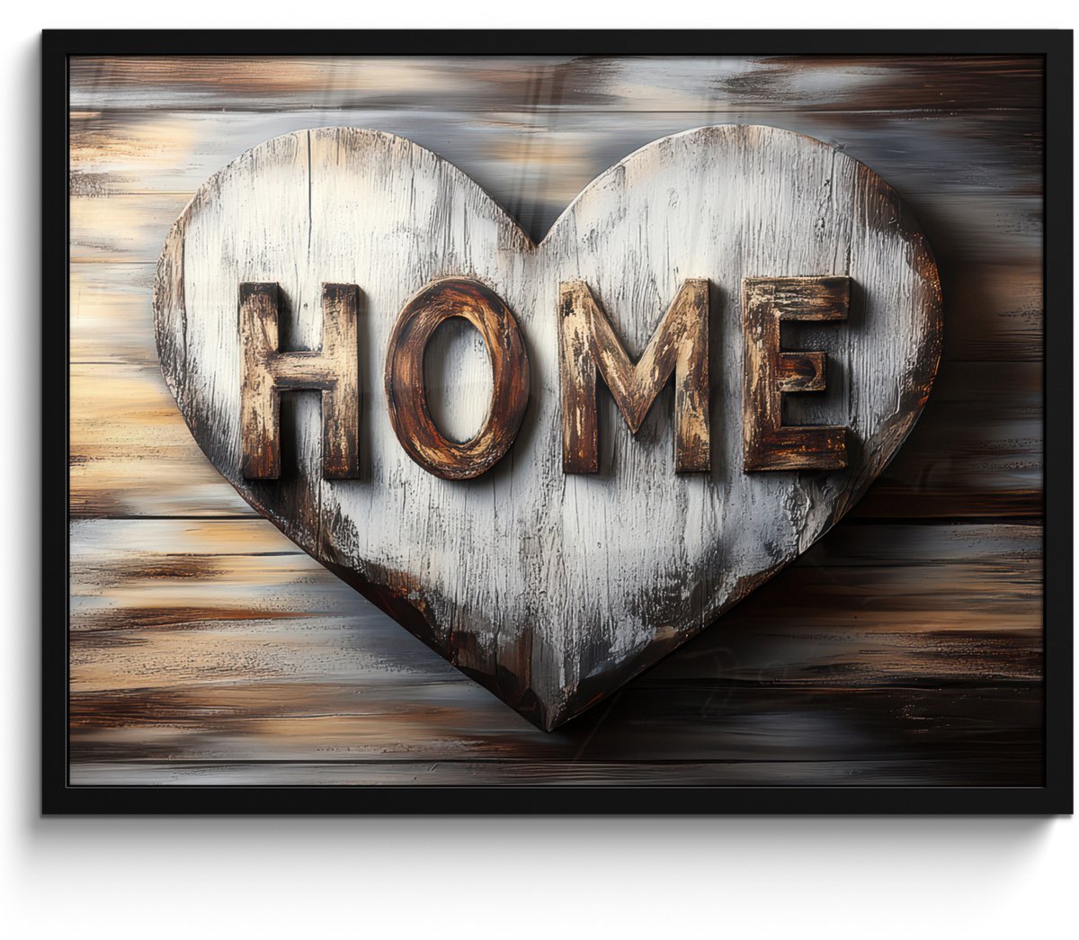FrameYourWall Poster in lijst - Fotolijst 70x50 cm - Posters - Home - Hart - Houtlook - Liefde - Posterlijst zwart - Decoratie - Wanddecoratie woonkamer - Muurdecoratie slaapkamer