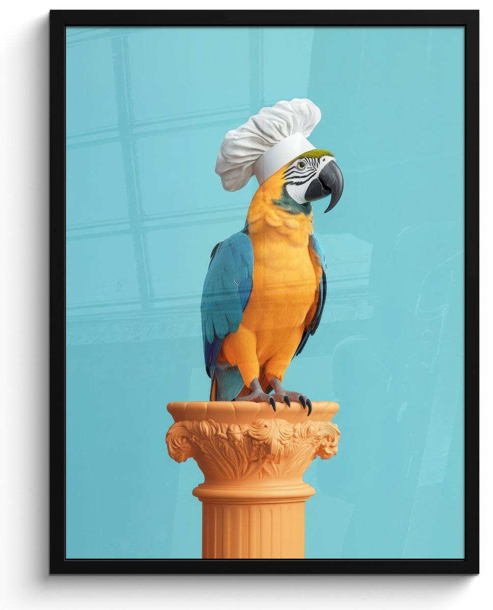 FrameYourWall Fotolijst inclusief poster - Posterlijst 50x70 cm - Posters - Papegaai - Koksmuts - Grappig - Vogel - Foto in lijst - Keuken decoratie muur - Wanddecoratie accessoires - Muurdecoratie - Schilderijen Koksmuts - Papegaai