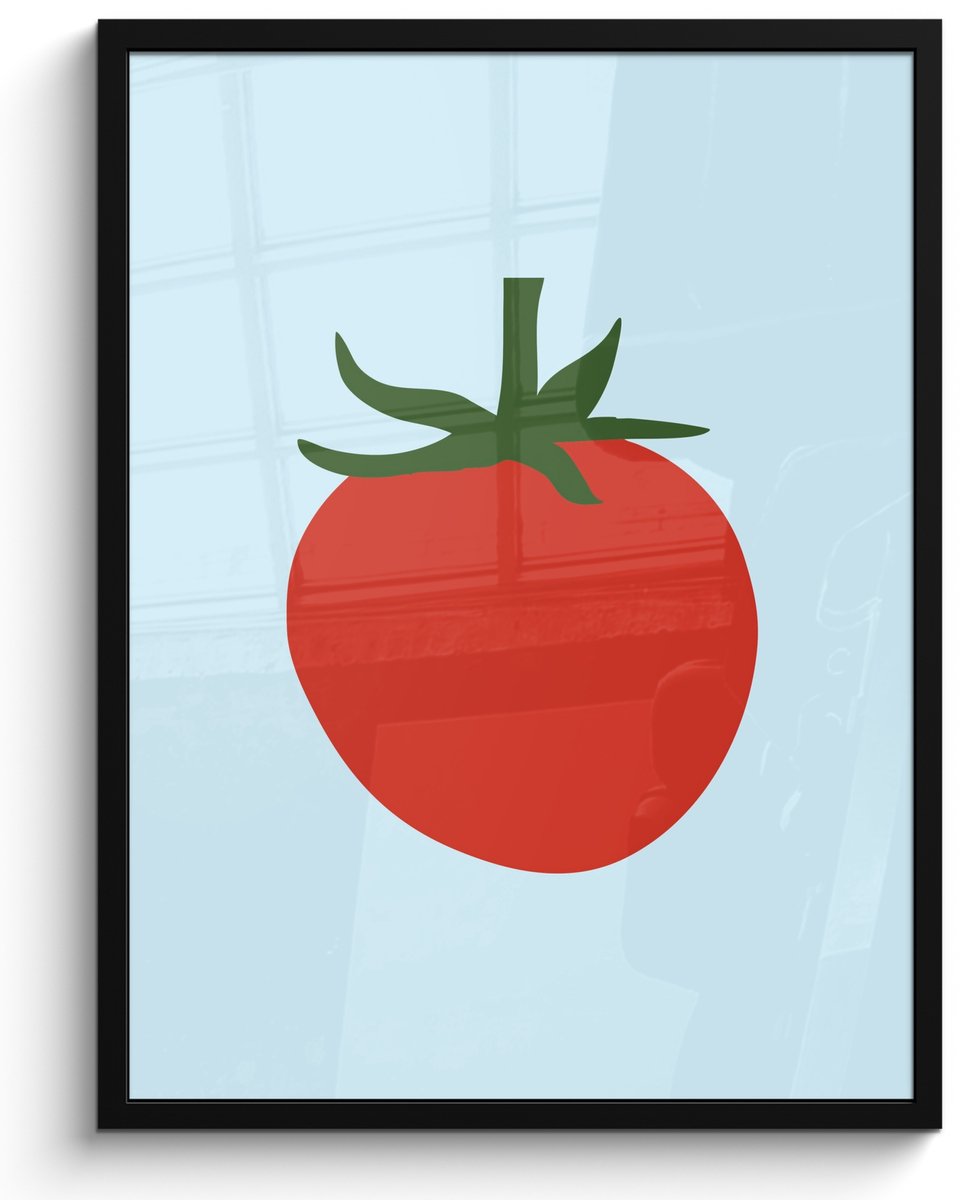 FrameYourWall Poster in lijst - Fotolijst 50x70 cm - Posters - Rood - Tomaat - Groente - Posterlijst zwart - Decoratie - Wanddecoratie woonkamer - Muurdecoratie slaapkamer