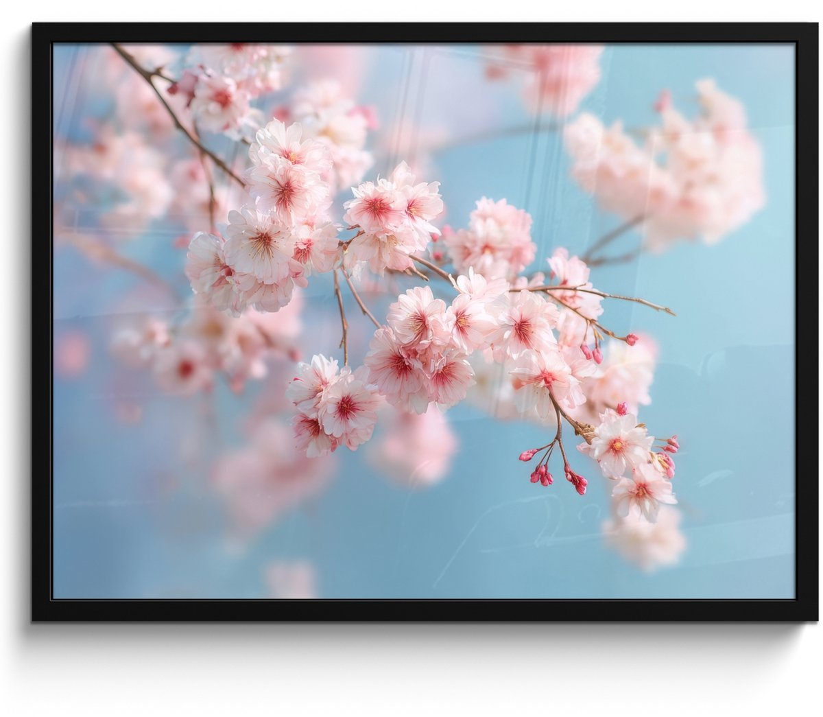 FrameYourWall Poster in lijst - Fotolijst 70x50 cm - Posters - Takken - Bloesems - Roze - Posterlijst zwart - Decoratie - Wanddecoratie woonkamer - Muurdecoratie slaapkamer