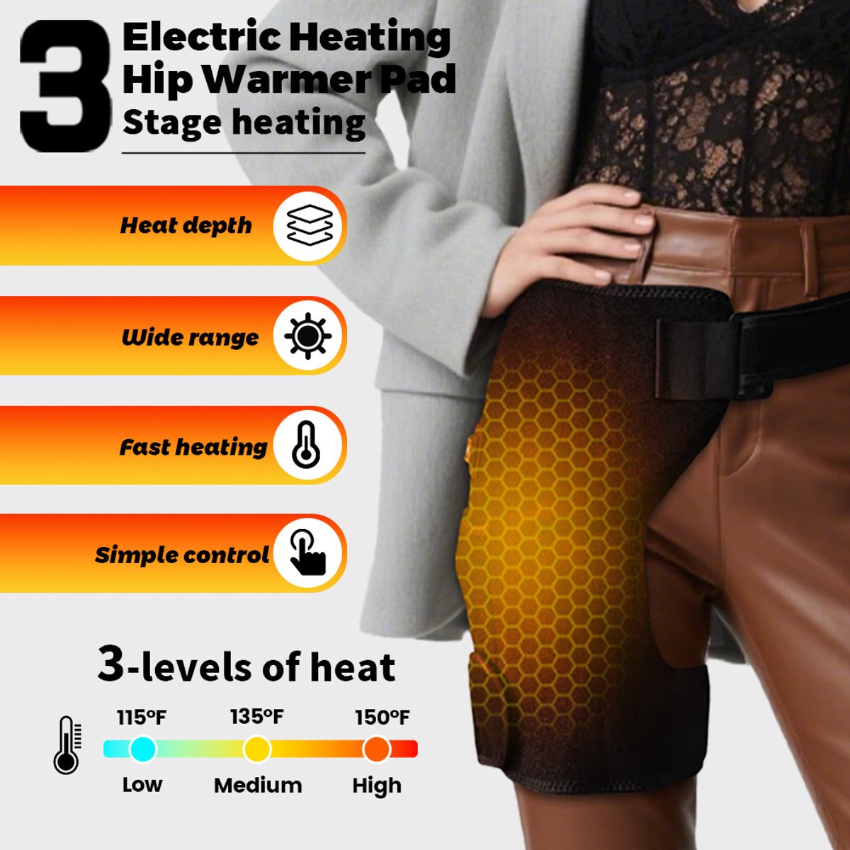 WK Verwarmde Heupmassageband met 105× 660nm Rood Licht – 3 Warmtestanden (46–65℃) – 3 Vibratiemodi – Ver Infrarood Warmte – Extra Lange Kabel