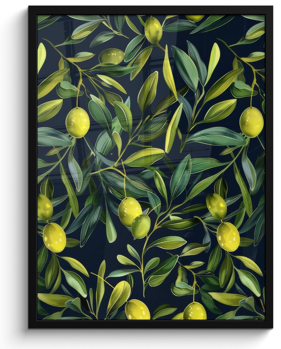 FrameYourWall Poster in lijst - Fotolijst 50x70 cm - Posters - Citroenen - Bladeren - Natuurlijk - Posterlijst zwart - Decoratie - Wanddecoratie woonkamer - Muurdecoratie slaapkamer Multicolor