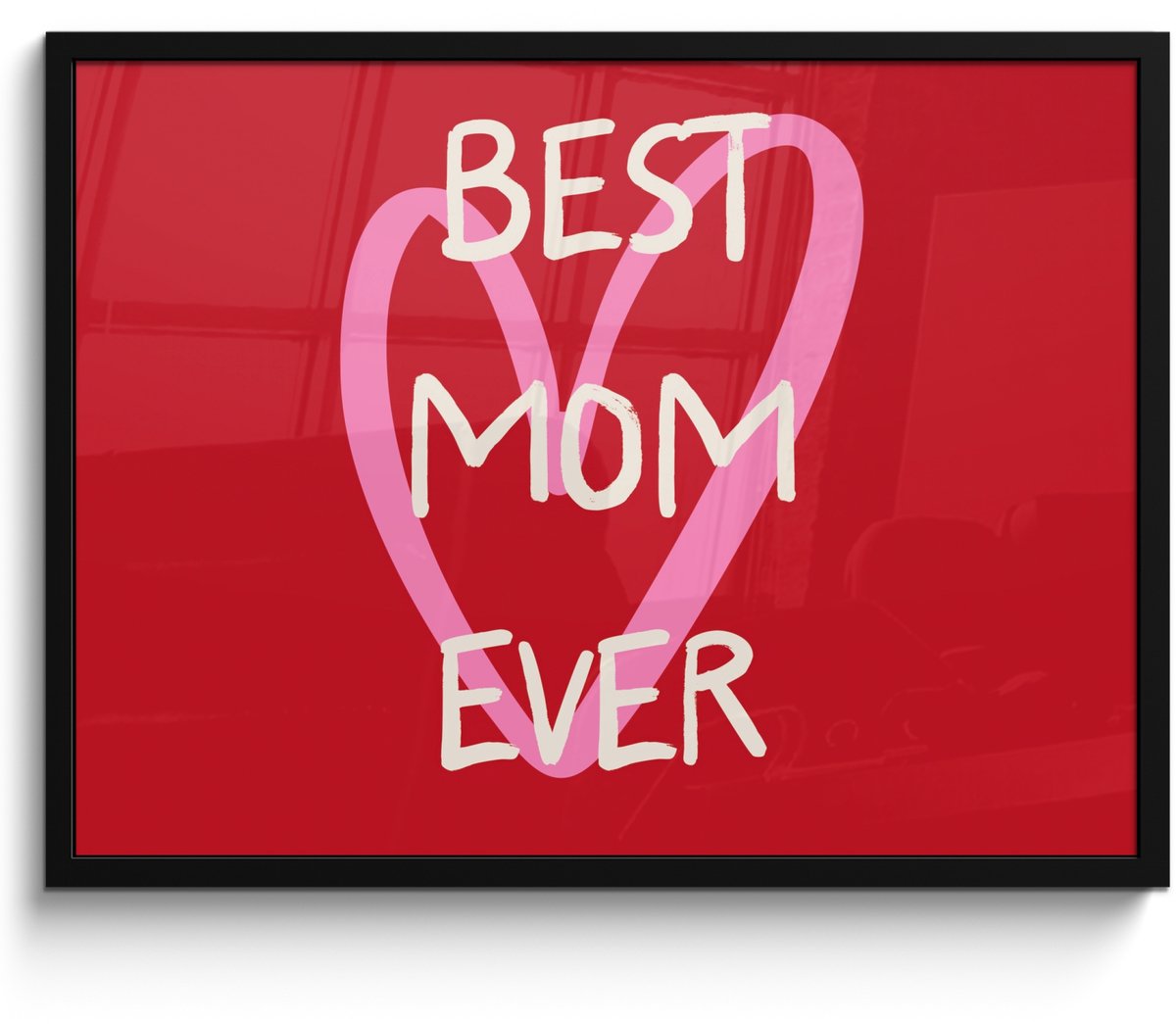 FrameYourWall Poster in lijst - Fotolijst 70x50 cm - Posters - Moeder - Quote - Hartje - Rood - Posterlijst zwart - Decoratie - Wanddecoratie woonkamer - Muurdecoratie slaapkamer
