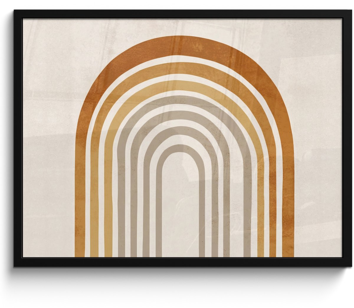 FrameYourWall Poster in lijst - Fotolijst 70x50 cm - Posters - Minimalistisch - Boog - Lijnen - Beige - Posterlijst zwart - Decoratie - Wanddecoratie woonkamer - Muurdecoratie slaapkamer Bogen – Aards