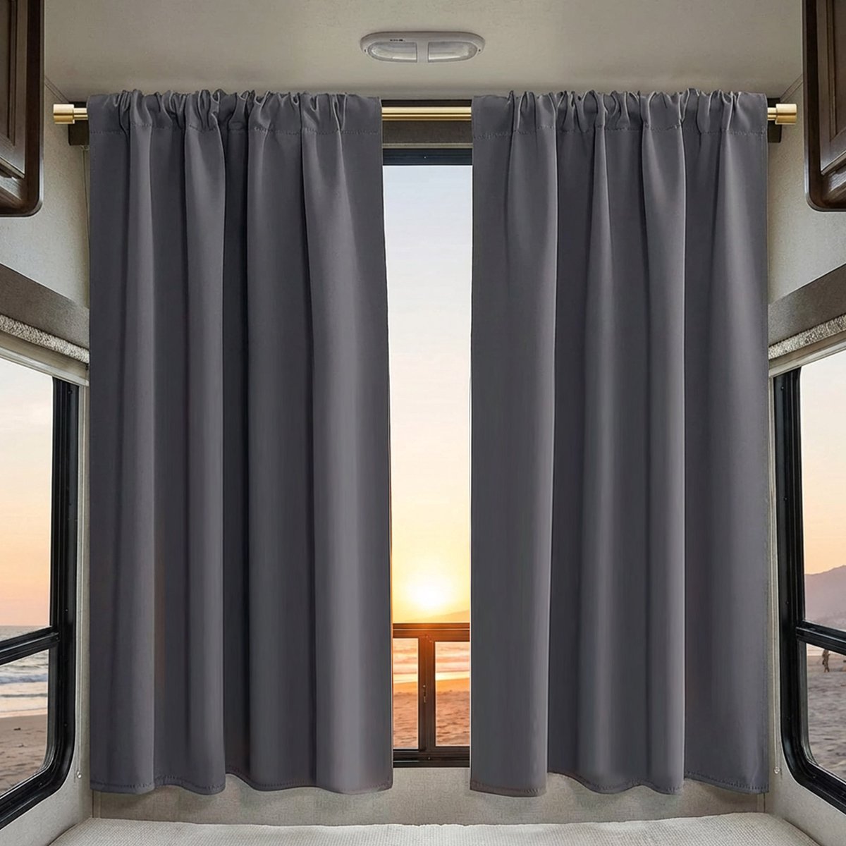 Qelus Caravan & Camper Gordijnen - Verduisterend Valletje - 2 Stuks - Met Tunnel - Kort Raamgordijn voor Voertuigen - 84x137cm Grijs