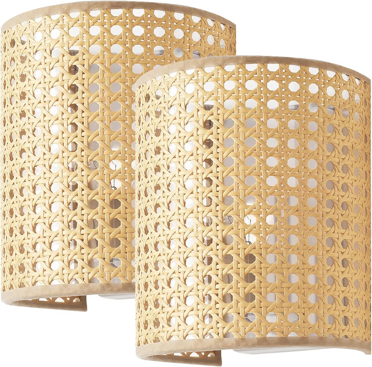 Set van 2 Wandlampen in Rotan Look Wit voor Hal en Slaapkamer