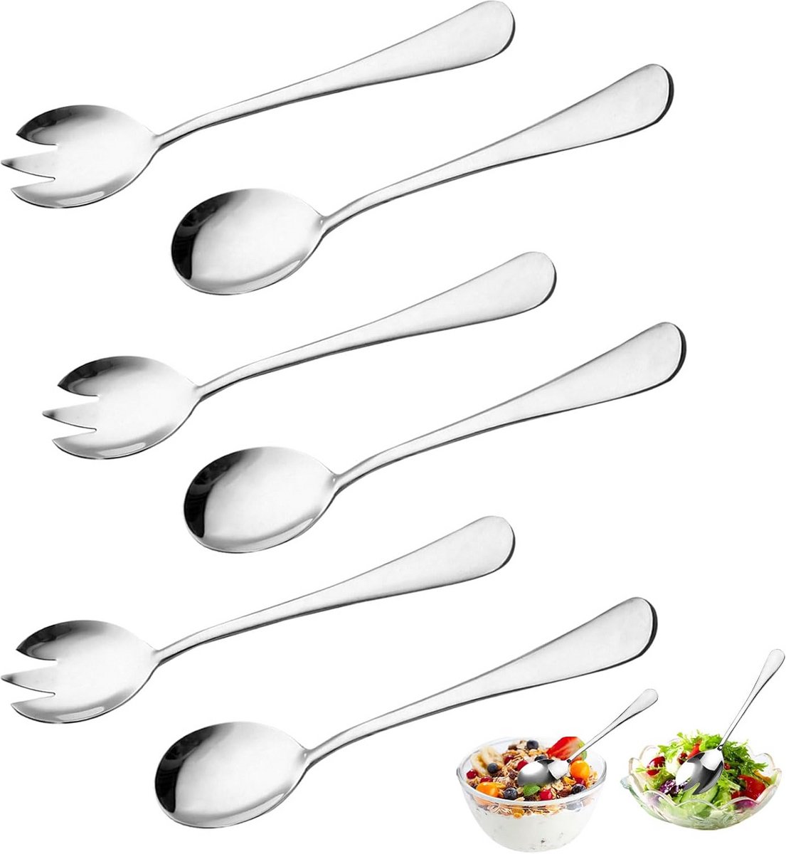 Set van 6 RVS Slabestek - Serveerset voor Salade en Buffet - 20 cm