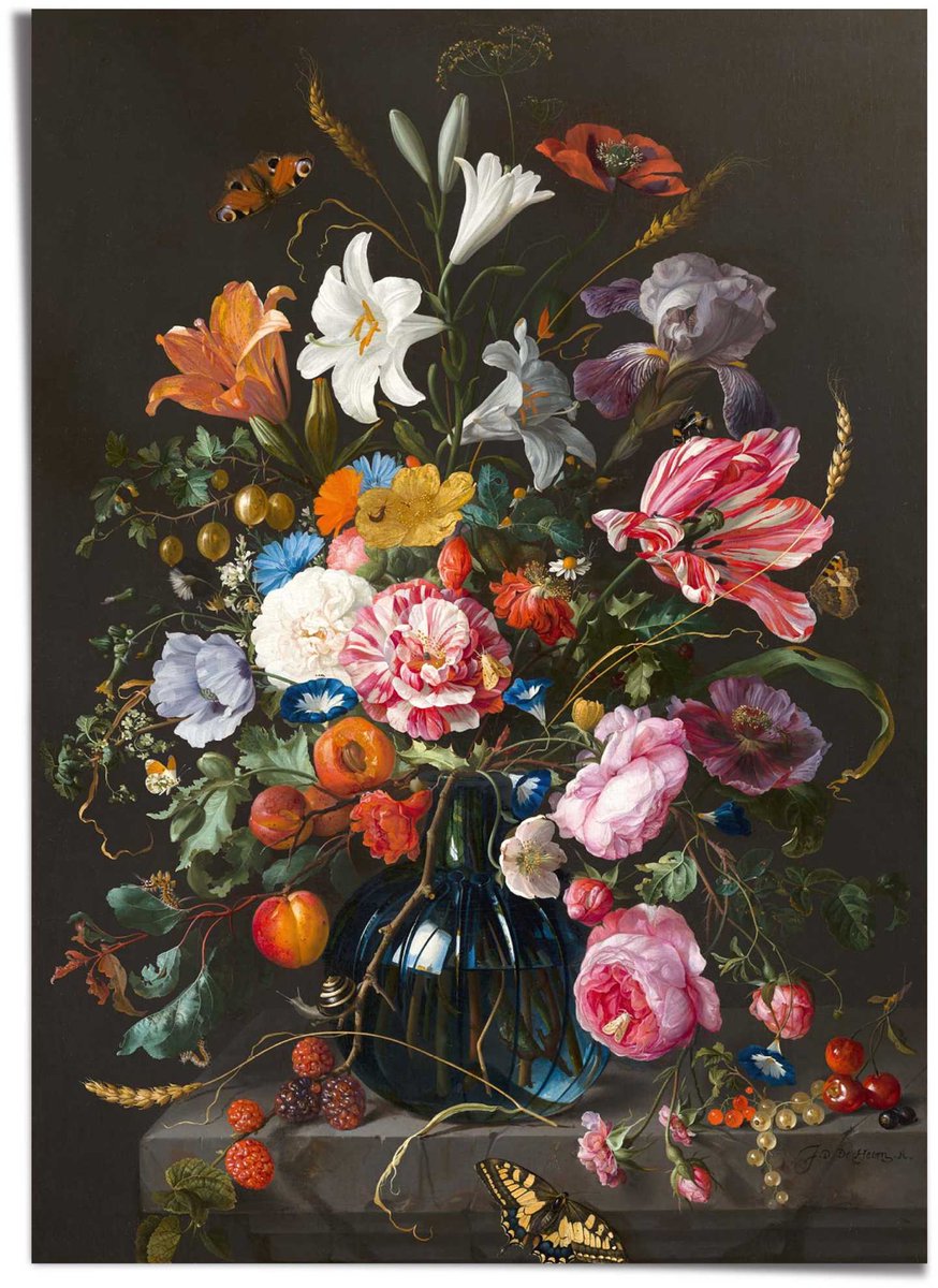 REINDERS XXL Poster Stilleven met bloemen op vaas - 140 x 100 - Papier - REINDERS