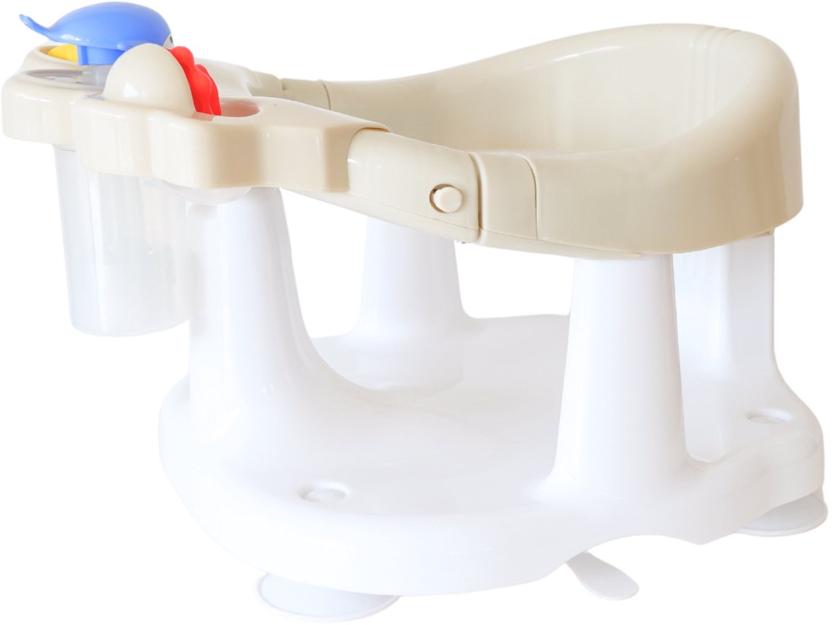 Bo Jungle - Badzitje baby - Met 4 zuignappen - Badring - Grote opening - 3 speeltjes - Hoge rugsteun - Vanaf 6 maanden - Bath Seat Beige/ Wit