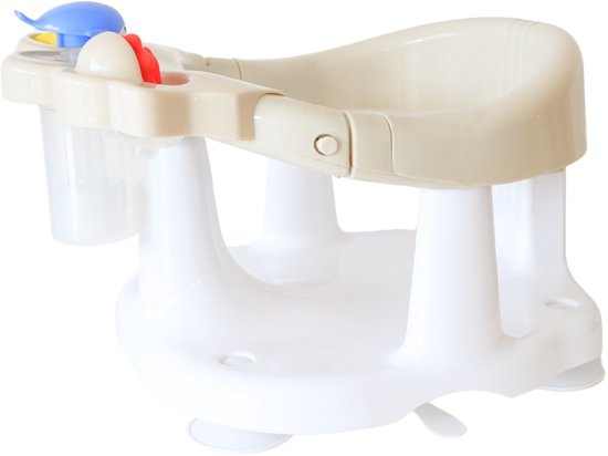Bo Jungle - Badzitje baby - Met 4 zuignappen - Badring - Grote opening - 3 speeltjes - Hoge rugsteun - Vanaf 6 maanden - Bath Seat Beige/ Wit