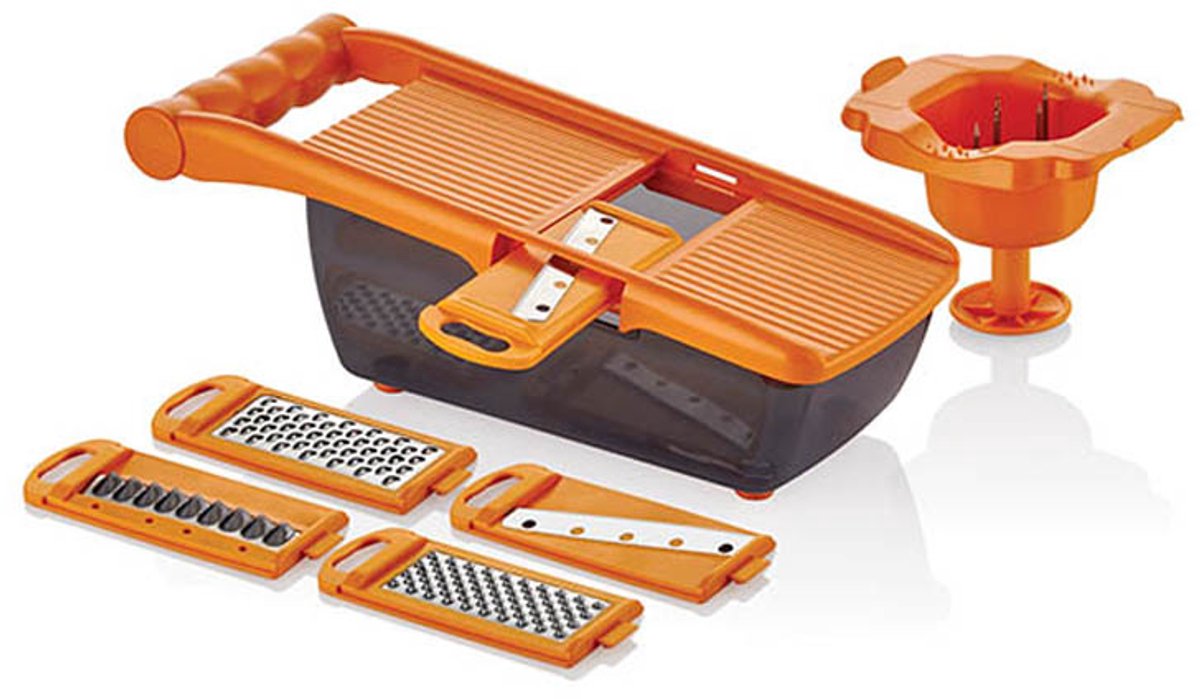 Mandoline – 5 RVS Verwisselbare Messen – Met opvangbak – Oranje – 6-delig