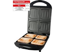 Emerio Tosti Apparaat XXL - 4 Tosti's - PFAS-vrij - 1300W - Groot Grilloppervlak - Sandwich maker RVS - Bakplaat ST-111153.4 Zwart