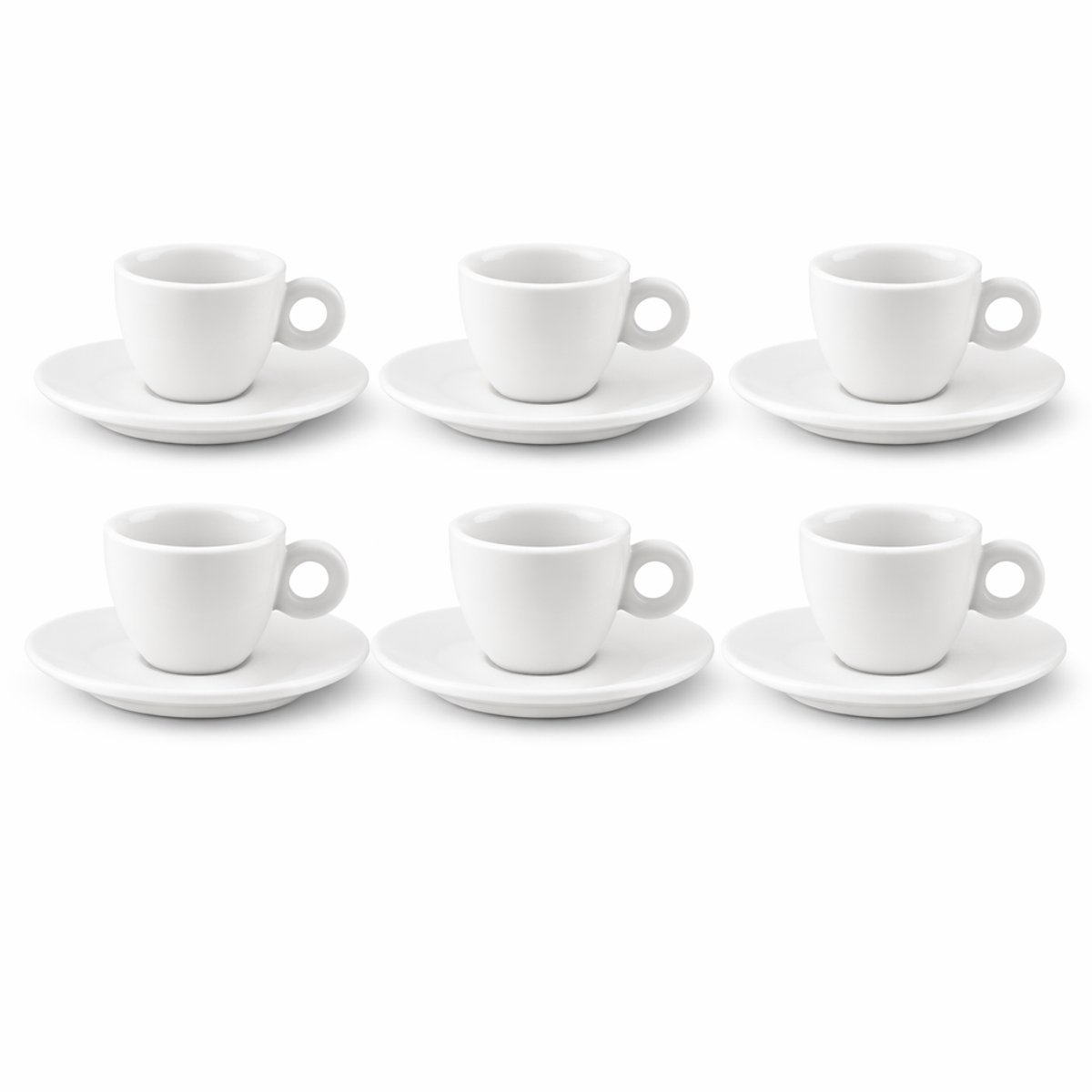 Espressokopjes met schotels – Porselein – 80 ml – Wit – 6 stuks